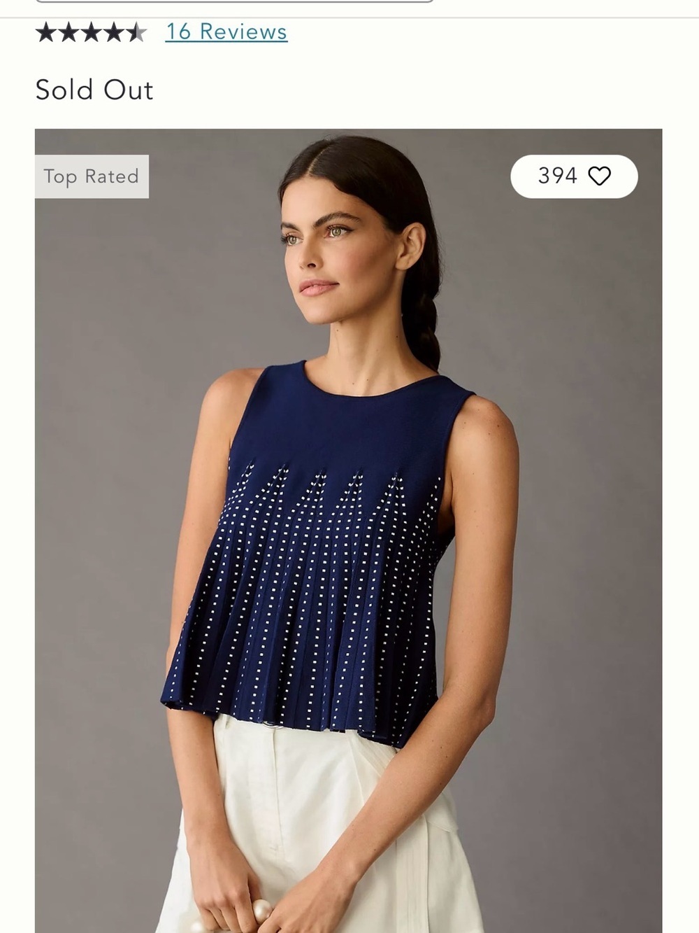Anthropologie Maeve Swing Top in Navy w/White Dot Pleated Frame -Sz S
